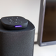 The Roku Touch tabletop remote fits handily on top of either speaker.